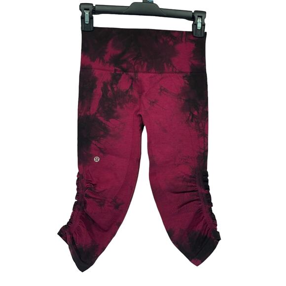 Lululemon In The Flow Crop II Leggings Size 4 Tie Dye Wine Berry Bordeaux Drama - Picture 1 of 5